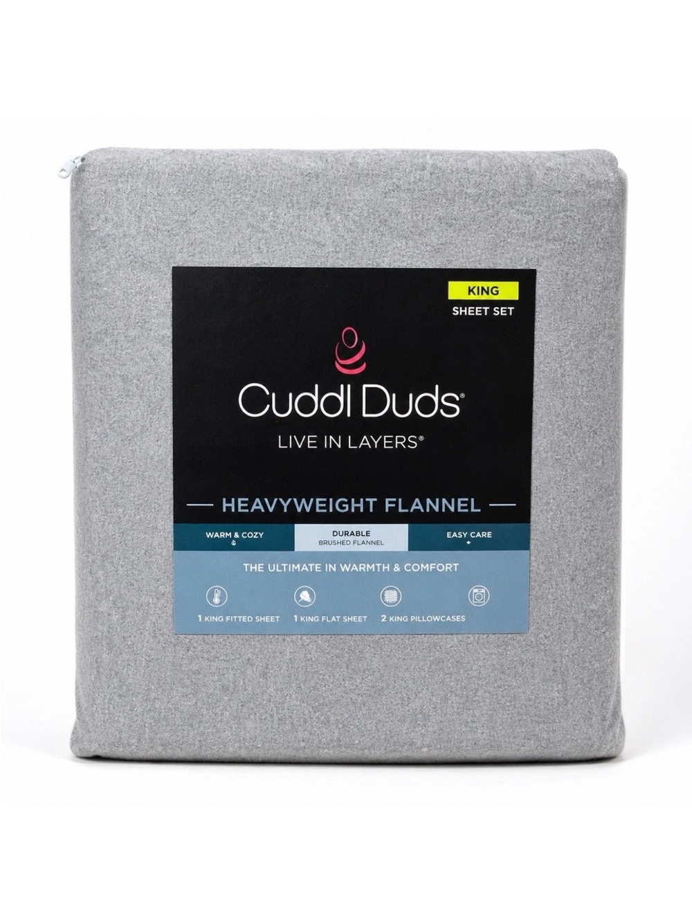 New Cuddl Duds King Size 4 Piece Heavyweight Flannel Sheet Set Soft Heather Gray